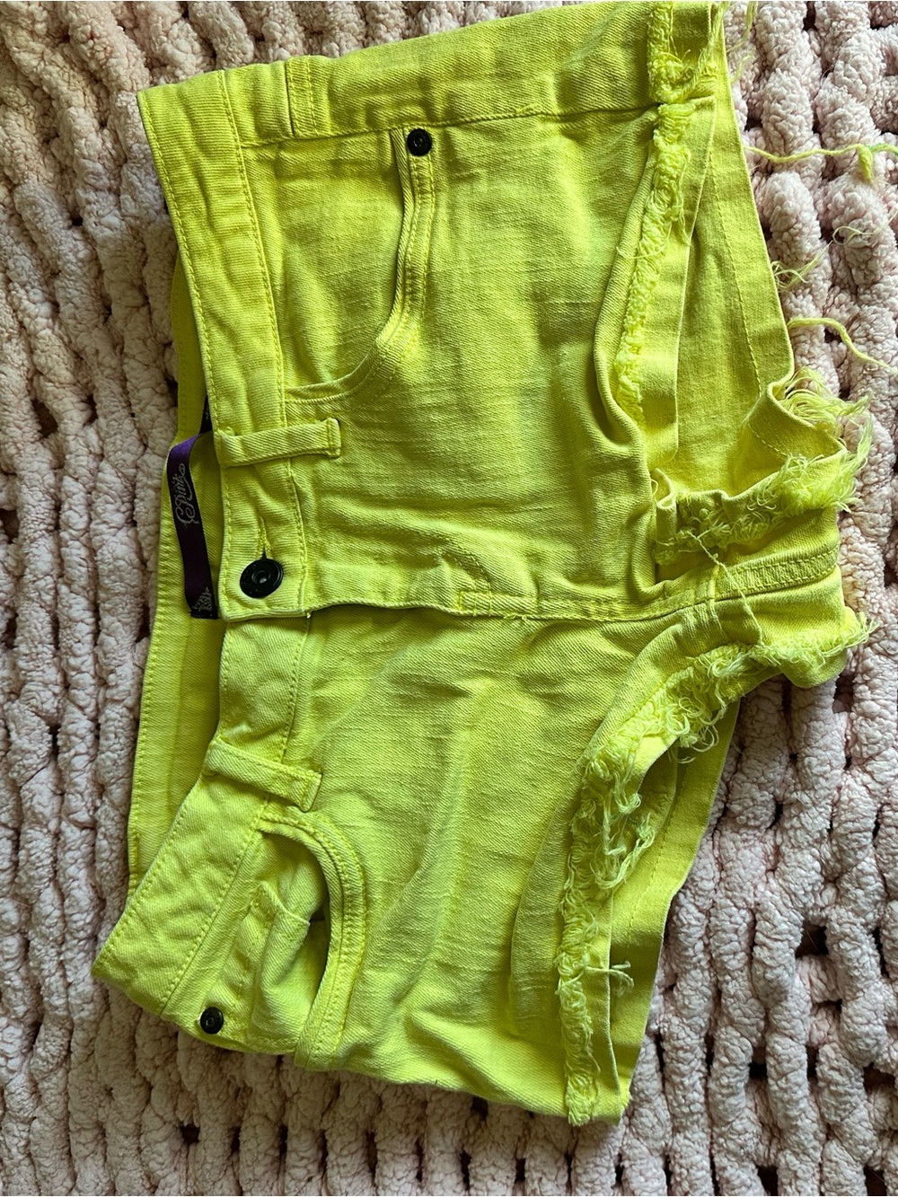 Neon Yellow Distressed Denim Shorts